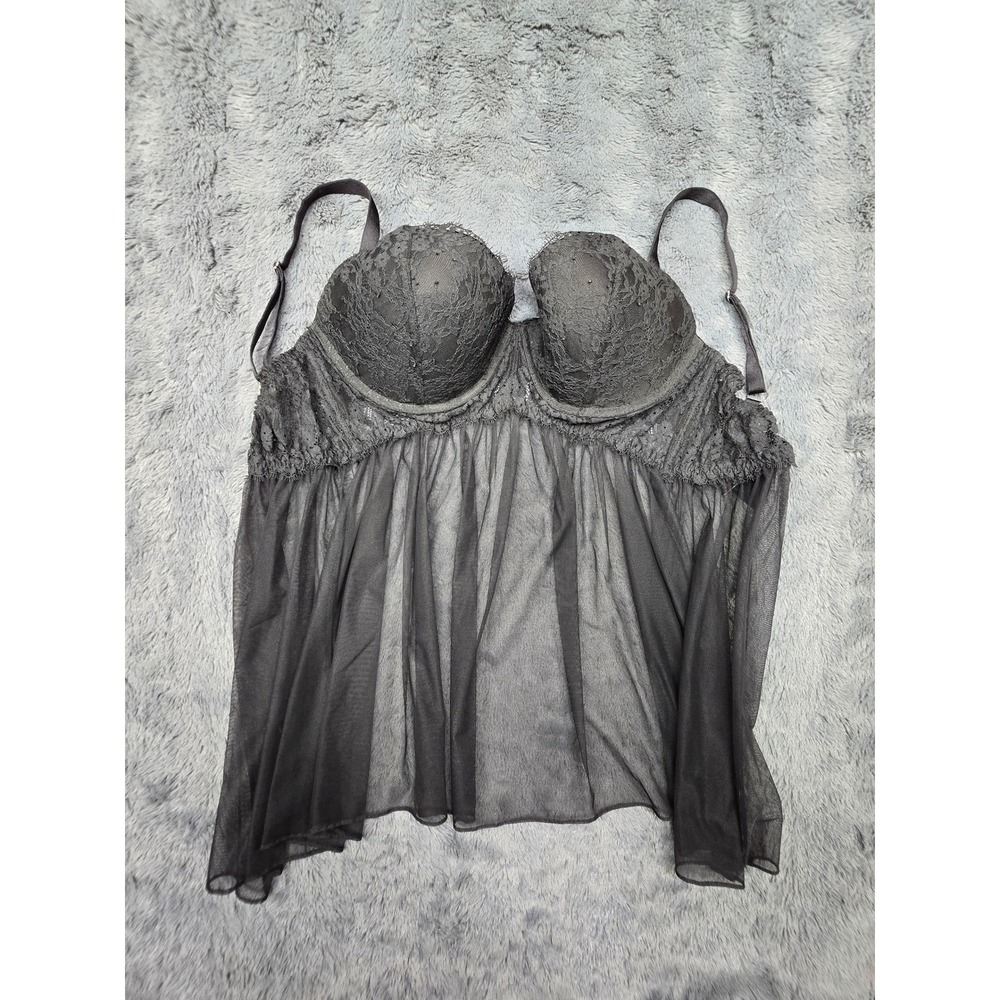 Victorias Secret Black Lace Sheer Mesh Underwire Babydoll Lingerie 38D